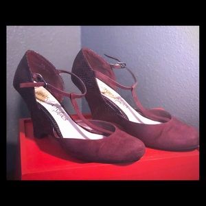 Maroon strapped heels/wedges by M&S Woman.